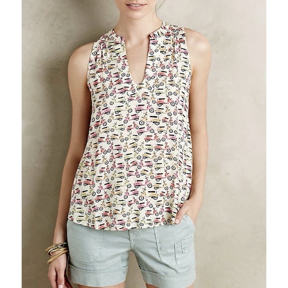 MAEVE Anthropologie Enna Moped Scooter Vespa Print Swing Tank Top Womens 10 Chic